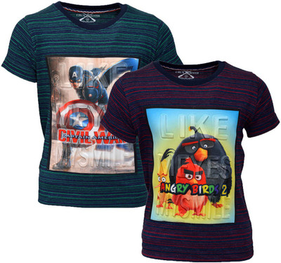 

Crux & Hunter Boys Striped Cotton T Shirt(Multicolor, Pack of 2