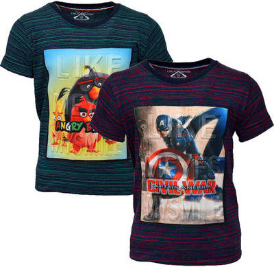 

Crux & Hunter Boys Striped Cotton T Shirt(Multicolor, Pack of 2