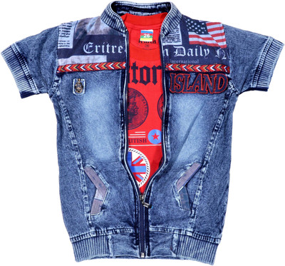 

Hey Baby Boys Graphic Print Denim T Shirt(Dark Blue, Pack of 1