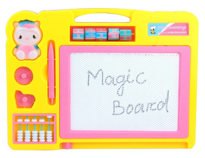 

MJ Quality Magic Slate + Black Slate Chalk Board,double sided slate one magic + chalk slate (colour may very ](Pink, Red, Yellow, Blue)