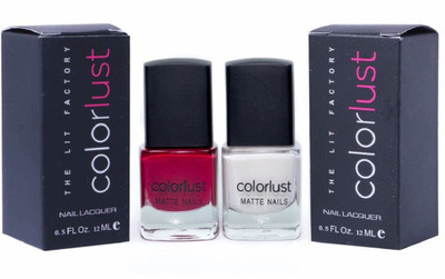 Colorlust Nails Raspberry Red Matte, Chalk White Matte(Pack of 2)