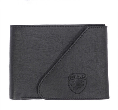 

Black Men Black Artificial Leather Wallet(3 Card Slots)