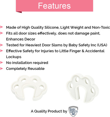 

Safe-O-Kid Pack of 4 - Fit-all, Sleek Design, Strong - Silicone Door Stopper(White)