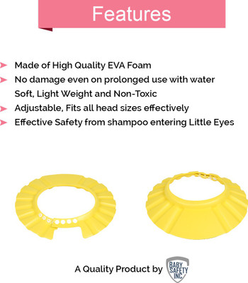 Safe-O-Kid Pack of 1 - No Tears, Fit-all Adjustable Kid's Shampoo Hat(Yellow)