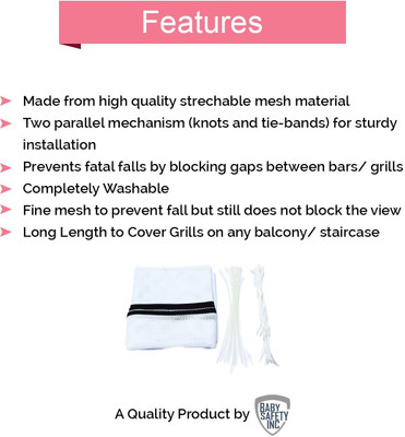 

Safe-O-Kid Pack of 2 - Strong Fine Mesh Fall Prevention Safety Net(White)