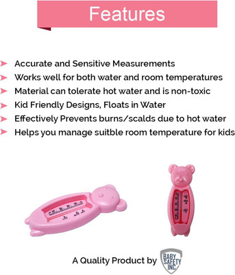 Safe-O-Kid Pack of 4 - Teddy Shaped, Sensitive Bath/Room Thermometer(Pink)