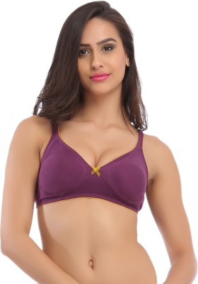 Clovia Cotton Non-Wired Non-Padded Everyday Bra In Purple With Demi Cups Women Push-up Non Padded Bra(Purple)