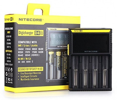 Nitecore D4 EU Intelligent Digicharger (AA, AAA, Li-ion, IMR, Ni-MH/Ni-Cd, LiFe04, 18650) Camera Battery Charger(Black, Yellow)