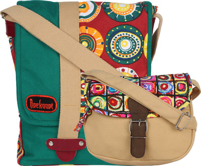 

Anekaant Messenger Bag(Green, Beige), Beige;green