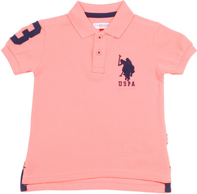 

US Polo Kids Boys Solid Cotton T Shirt, Me. pink
