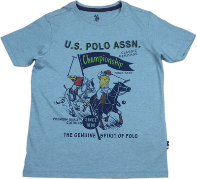 

US Polo Kids Boys Solid Cotton T Shirt, Med blue
