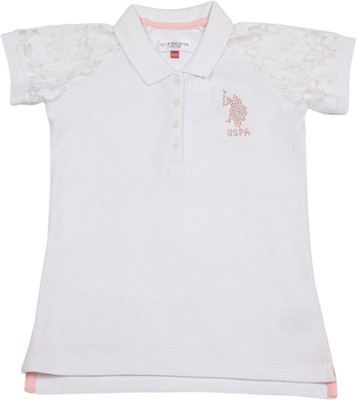 

US Polo Kids Girls Solid Cotton T Shirt, White
