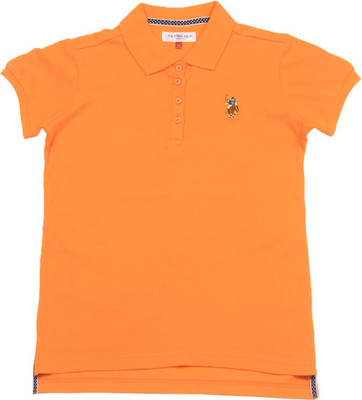 

US Polo Kids Girls Solid Cotton T Shirt, Orange