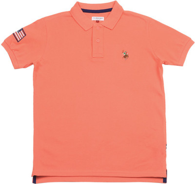 

US Polo Kids Boys Solid Cotton T Shirt, Me. pink
