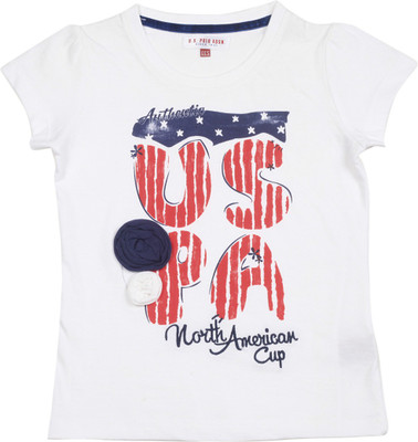 

US Polo Kids Girls Solid Cotton T Shirt, White