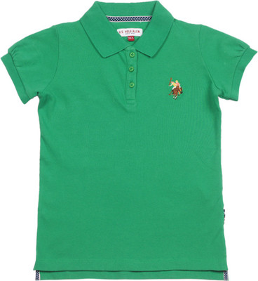 

US Polo Kids Girls Solid Cotton T Shirt, Vibrant green