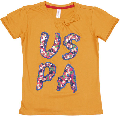 

US Polo Kids Girls Solid Cotton T Shirt, Orange
