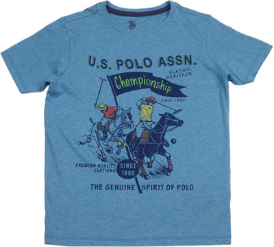 

US Polo Kids Boys Solid Cotton T Shirt, Med blue