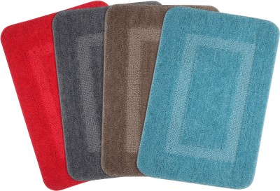 Saral Home Polyester Bathroom Mat(Multicolor, Medium, Pack of 4)