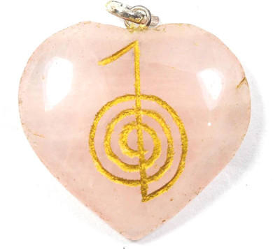 AIR9 ROSE QUARTZ CHO KU RAY SYMBOL ENGRAVED HEART SHAPE PENDENT Quartz Crystal