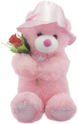 NB PHOENIX Cute red Teddybear soft toy with a Rose Love Boy Girl Friend Gift 43cm, free wrist Band - 43 cm(Red)