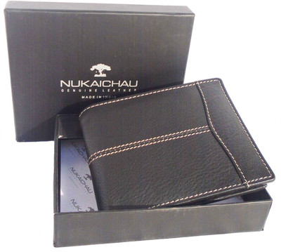 NUKAICHAU Men Black Genuine Leather Wallet(5 Card Slots), Blk 5