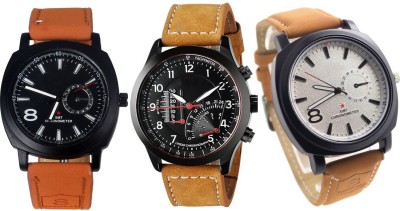 Shivam Retail Stylish Sporty Look Pack Of 3 Brown Leather Watch  - For Men   Watches  (Shivam Retail)