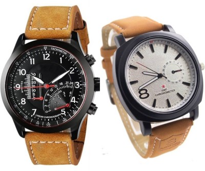 Shivam Retail Stylish Sporty Black And Brown Dial Leather Combo Watch  - For Men   Watches  (Shivam Retail)