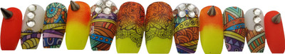 

AZZURO Designer False Nails Artificial Nails Set Of 12 Yellow Green Black(Pack of 12)