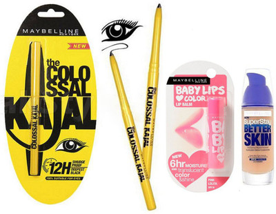 

Maybelline Colossal Kajal 1.05,Pink lolita Lipbalm,Foundation(Better Skin)(Set of 3)