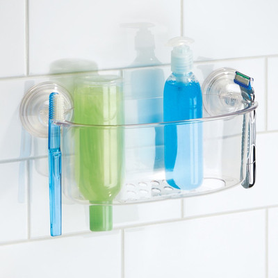 

Interdesign Power Lock Suction Bathroom Shower Caddy Basket Large for Shampoo, Conditioner, Soap - Clear Plastic Wall Shelf(Number of Shelves - 1, Clear)