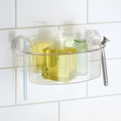 

Interdesign Power Lock Suction Bathroom Shower Caddy Basket Medium for Shampoo, Conditioner, Soap - Clear Plastic Wall Shelf(Number of Shelves - 1, Clear)