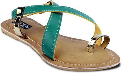 

TEN Women Green::Beige Flats