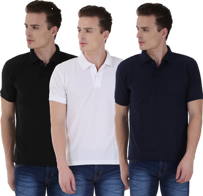 NCY Solid Men Polo Neck Red, White, Grey T-Shirt(Pack of 3)