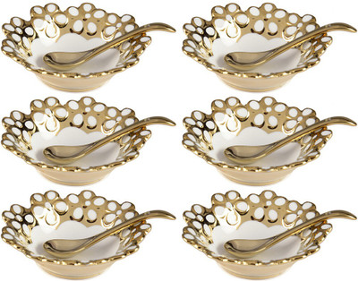 

La Platina Bowls with Spoons Ceramic Bowl Set(White, Pack of 12)