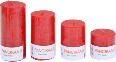

pancikaa Rose Scented Pillar candles Candle(Red, Pack of 4)