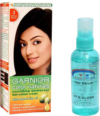 Garnier DARKEST BROWN HAIR COLOUR WITH PINK ROOT HAIR SERUM(Set of 2)