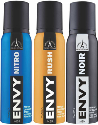 

Envy Nitro, Rush & Noir Deo Combo (Pack of 3) Body Spray - For Men(360 ml, Pack of 3)