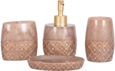 Scrafts Scrafts Floral Copper Polyester Bathroom Set(Pack of 4)