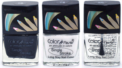 

Color Fever Ultra Sparkle Nail Color - Black/White/Top Coat Multi(Pack of 3)