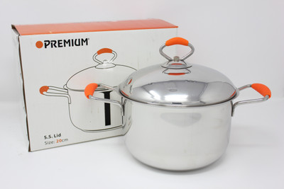 

Premium Silicon Dutch Oven 20cm with Steel Lid - Stainless Steel Pot 2.5 L(Stainless Steel), Silver