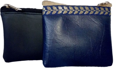 

AUK Boy's Girl's Combo Leather Coin Purse(Blue, Black), Black;blue