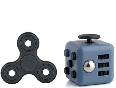 

Mayatra's Combo of - 2 - Fidget Spinner & Fidget Cube Stress Focus Toy Relieves Boredom Guarantee 2 min + Spin Time(Grey -Black)(2 Pieces)