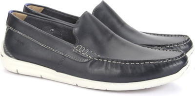 Clarks Karlock Lane Navy Leather Loafers For Men(Black