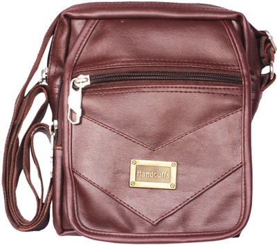 

HANDCUFFS Men & Women Formal Brown Leatherette Messenger Bag