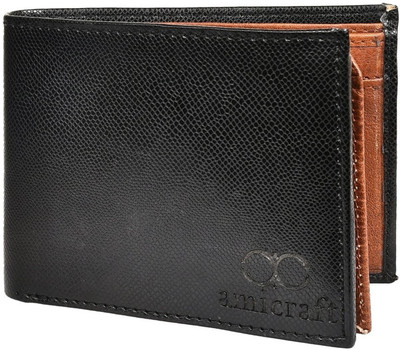 

amicraft Men Tan, Black Genuine Leather Wallet(4 Card Slots), Black;tan