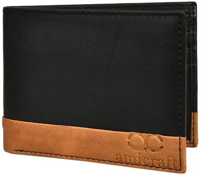 

amicraft Men Black, Tan Artificial Leather Wallet(8 Card Slots)