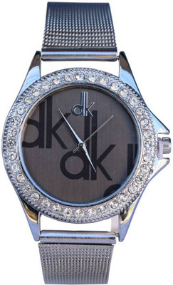 

Shivam Retail Stylish Look Dark Silver Dial Round Frame Diamond Watch - For Women