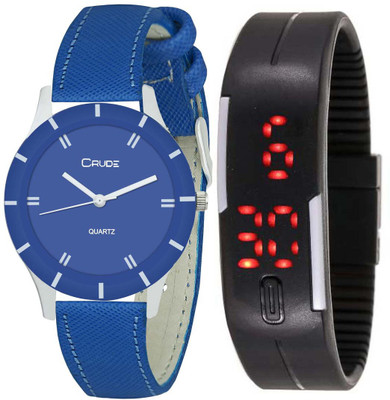 

Crude rg603 crude blue dial lather strap with digital watch Watch - For Women
