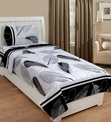 Shreejee 150 TC Cotton Single Printed Fitted (Elastic) Bedsheet(Pack of 1, White, Black)